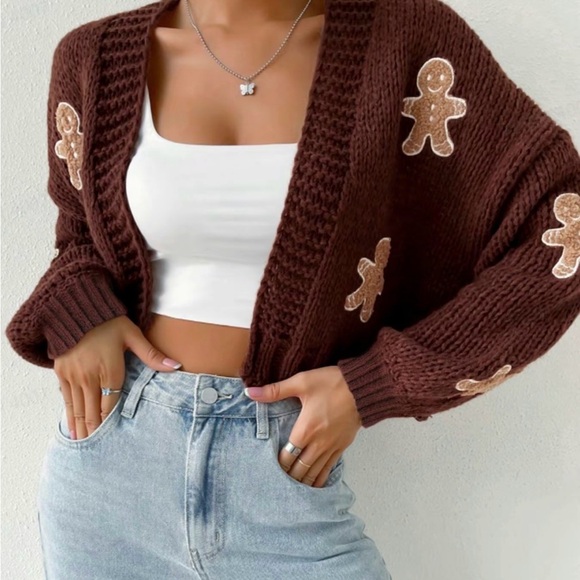 Sweaters - Brown Gingerbread Patch Chunky Knit Cardigan Sweater